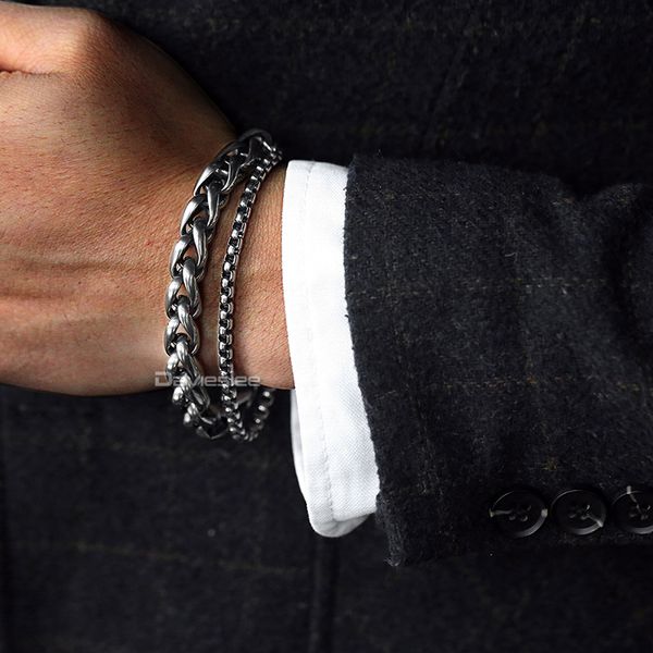 davieslee male bracelet for men curb cuban box wheat link chain double layer stainless steel mens bracelet gift jewelry ddbm01, Black
davieslee male bracelet for men curb cuban box wheat link chain double layer stainless steel mens bracelet gift jewelry ddbm01, Black