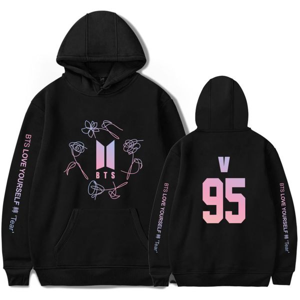 

kpop bangtan boys love yourself bts v army print hoodies sweatshirts women fans sweatshirt hip hop clothes jungkook, Black