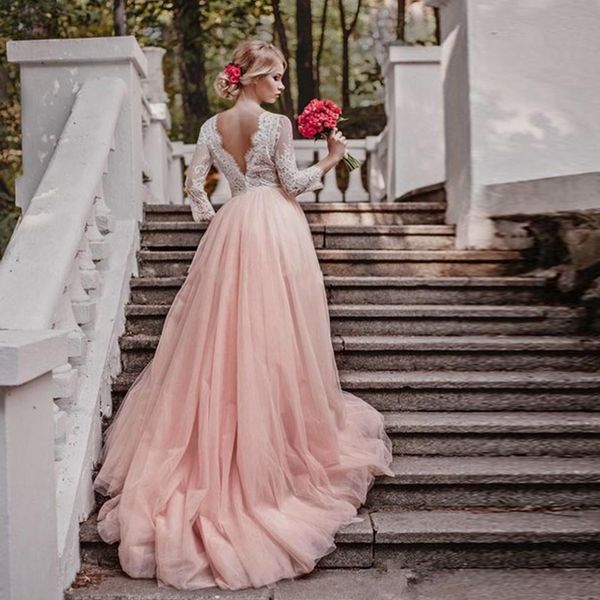 elegant blush pink wedding dresses v neck 3/4 long sleeves lace tulle backless plus size wedding gowns custom made bridal dresses, White
elegant blush pink wedding dresses v neck 3/4 long sleeves lace tulle backless plus size wedding gowns custom made bridal dresses, White
