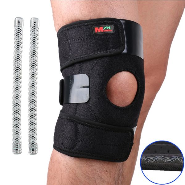 

2018 sports adjustable knee support leg brace wrap protector pads cap patella guard sleeve 2 spring bars, , black, Black;gray