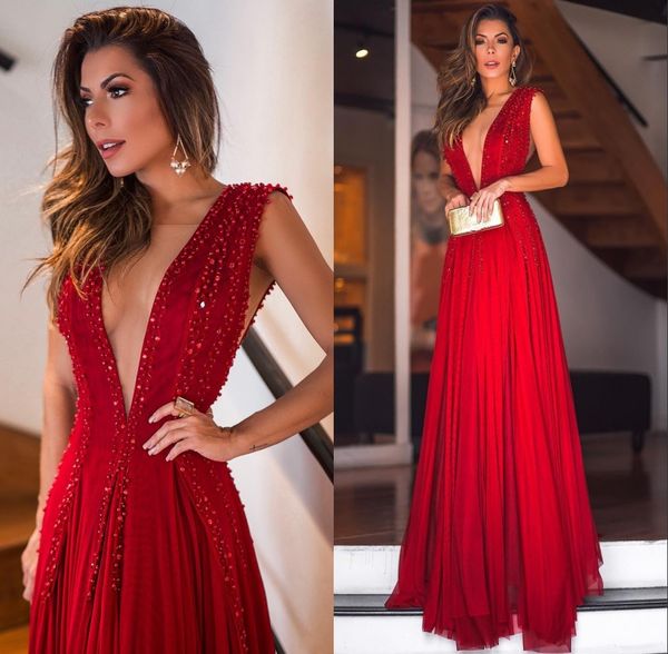 dresses evening wear plunging v neck pleats sequins beads fitted long formal vestidos de festa party prom gowns celebrity, Black;red
dresses evening wear plunging v neck pleats sequins beads fitted long formal vestidos de festa party prom gowns celebrity, Black;red