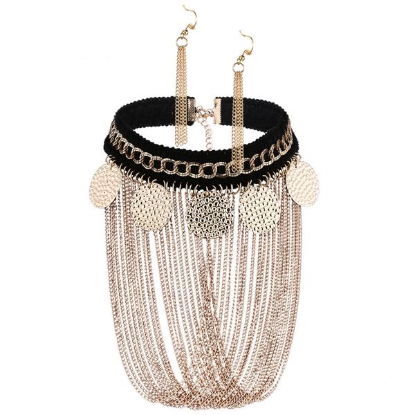goth choker big statement necklace for women tassel chain necklace set vintage fashion choker african jewelry, Golden;silver
goth choker big statement necklace for women tassel chain necklace set vintage fashion choker african jewelry, Golden;silver