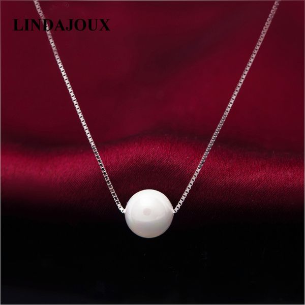 

whole salelindajoux 925 sterling silver 6/8mm shell simulated pearl pendant necklace for women female sterling-silver-jewelry chain