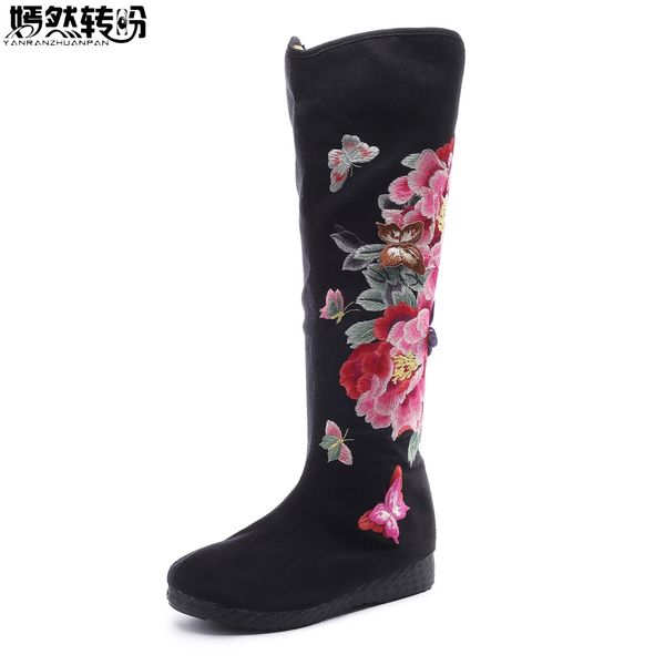 women boots autumn new floral embroidery old beijing canvas butterfly peony embroidered women canvas cloth high single boots, Black
women boots autumn new floral embroidery old beijing canvas butterfly peony embroidered women canvas cloth high single boots, Black