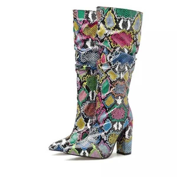 colorful snake skin boots women high heel thick boot snakeskin pointed toe zip shoes female slouch boots pleated winter, Black
colorful snake skin boots women high heel thick boot snakeskin pointed toe zip shoes female slouch boots pleated winter, Black