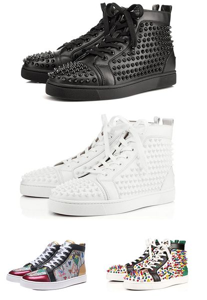 2020new designer fashion red bottoms shoes studded spikes flat sneakers for men women glitter party genuine leather casual rivet sneaker, Black 
2020new designer fashion red bottoms shoes studded spikes flat sneakers for men women glitter party genuine leather casual rivet sneaker, Black