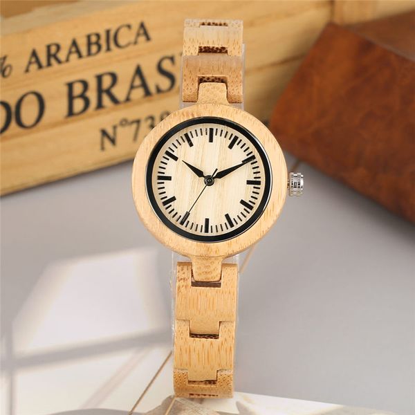 

handmade wood watch quartz analog bamboo comfortable full wooden wristwatch folding clasp clock women, Slivery;brown