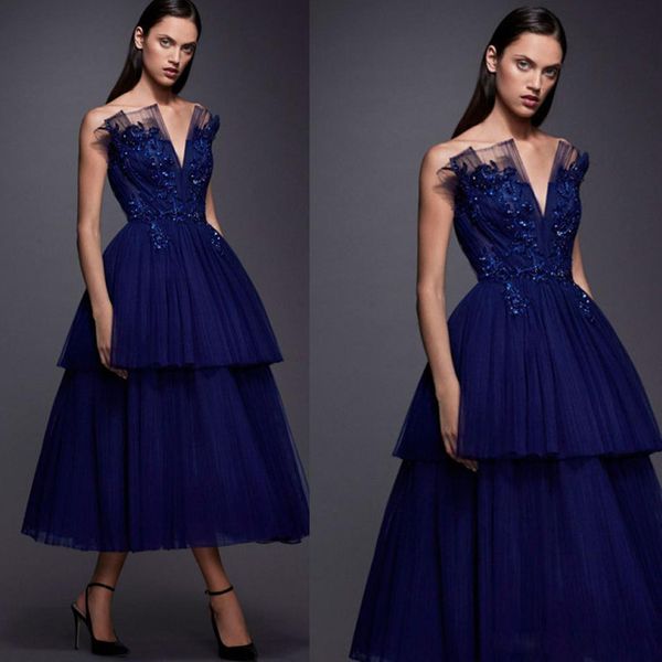 royal blue a-line tea length prom dresses v-neck appliques beaded pleats evening party dress short evening wears, Black
royal blue a-line tea length prom dresses v-neck appliques beaded pleats evening party dress short evening wears, Black