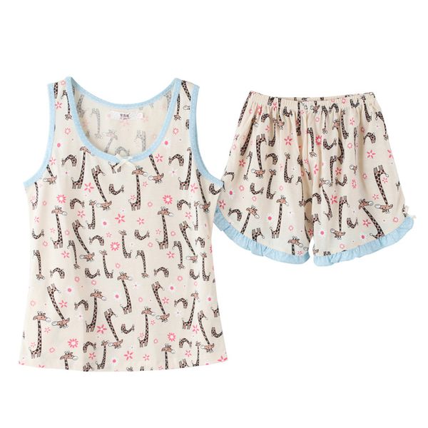 cute cartoon giraffe pajamas women girls pajama set tank elastic waist shorts ruffles bordered cotton lounge pyjamas s85204, Blue;gray
cute cartoon giraffe pajamas women girls pajama set tank elastic waist shorts ruffles bordered cotton lounge pyjamas s85204, Blue;gray