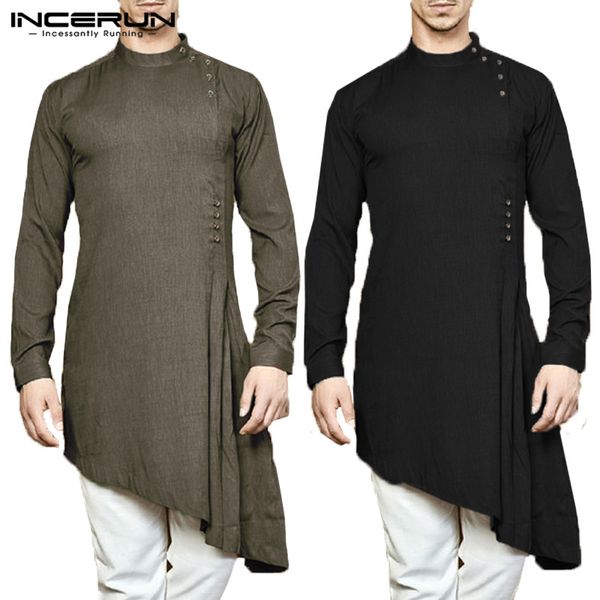 incerun men shirt kurta suit cotton long sleeve solid color asymmetrical hem men long shirt islamic muslim arab kaftan, White;black
incerun men shirt kurta suit cotton long sleeve solid color asymmetrical hem men long shirt islamic muslim arab kaftan, White;black