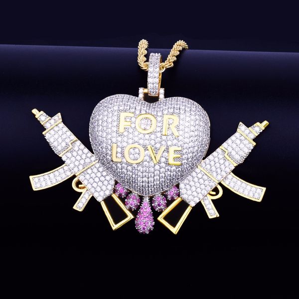 3d heart drip with gun love pendant with tennis chain gold silver color cubic zircon men's hip hop necklace jewelry for gift
3d heart drip with gun love pendant with tennis chain gold silver color cubic zircon men's hip hop necklace jewelry for gift