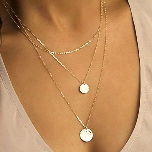 double layer necklace circle round pendant gold silcver boutique alloy personalized disk necklaces women festival jewelry gift, Silver
double layer necklace circle round pendant gold silcver boutique alloy personalized disk necklaces women festival jewelry gift, Silver