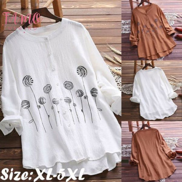 2020 fashion charming women cotton linen long sleeve tunic blouse flower print shirts plus size xl 5xl, White
2020 fashion charming women cotton linen long sleeve tunic blouse flower print shirts plus size xl 5xl, White