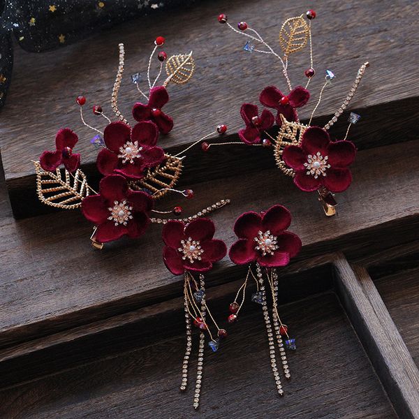 bride's headdress red 2019 new style toast accessories pair tassel earrings two sets of super fairy hair ornaments, Golden;white
bride's headdress red 2019 new style toast accessories pair tassel earrings two sets of super fairy hair ornaments, Golden;white