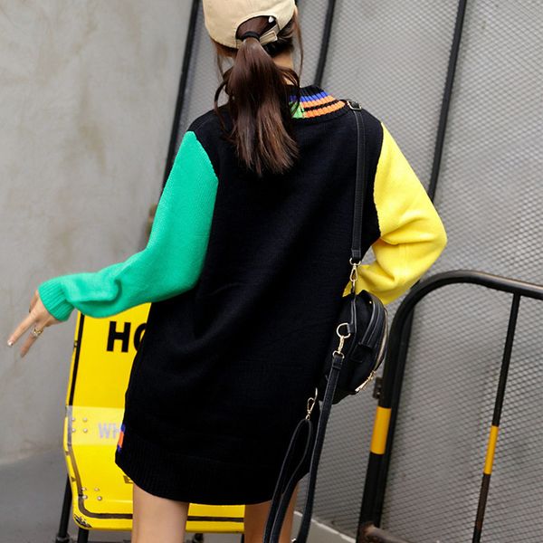 patches fall winter cartoon new long sweater women high street warm knitted wear v neck casual loose color blocked sweater pull, White;black
patches fall winter cartoon new long sweater women high street warm knitted wear v neck casual loose color blocked sweater pull, White;black