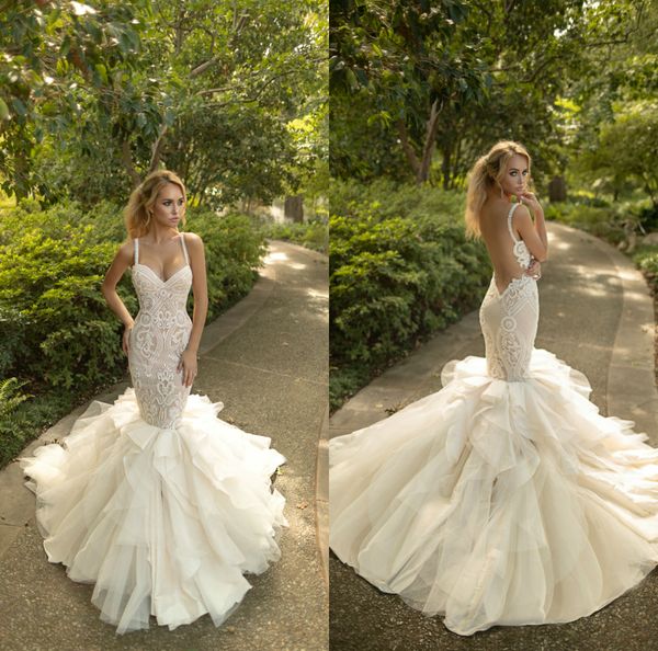 2020 naama anat mermaid wedding dresses spaghetti lace applique tiered skirts trumpet wedding dress sweep train backless robe de mariee, White 
2020 naama anat mermaid wedding dresses spaghetti lace applique tiered skirts trumpet wedding dress sweep train backless robe de mariee, White