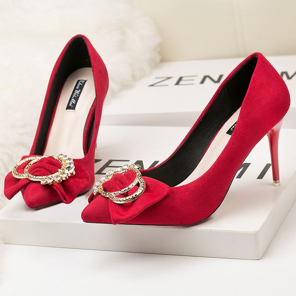 korean women's shoes thin pointed red high heels