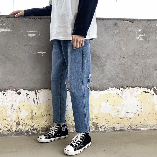 autumn new jeans men slim fashion washed solid color casual straight denim pants man streetwear wild hip-hop hole trousers, Blue
autumn new jeans men slim fashion washed solid color casual straight denim pants man streetwear wild hip-hop hole trousers, Blue