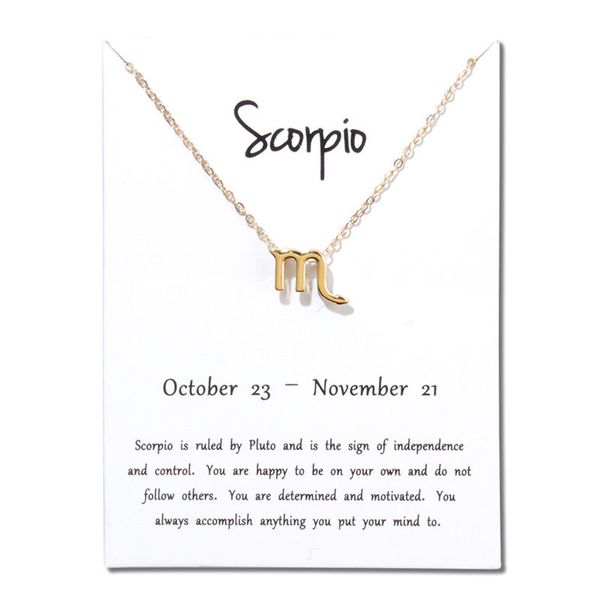 fashion scorpio 12 constellations necklace pendant aries pisces virgo libra capricorn birthday gift with white card necklaces, Golden;silver
fashion scorpio 12 constellations necklace pendant aries pisces virgo libra capricorn birthday gift with white card necklaces, Golden;silver
