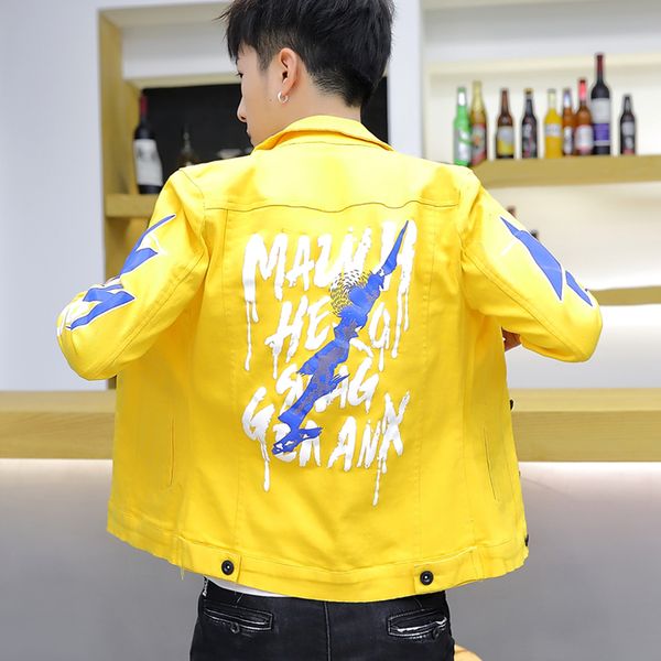 new men's stylish denim coat club korean style short jean jacket short cool letters pattern boys outwear e67, Black;brown
new men's stylish denim coat club korean style short jean jacket short cool letters pattern boys outwear e67, Black;brown