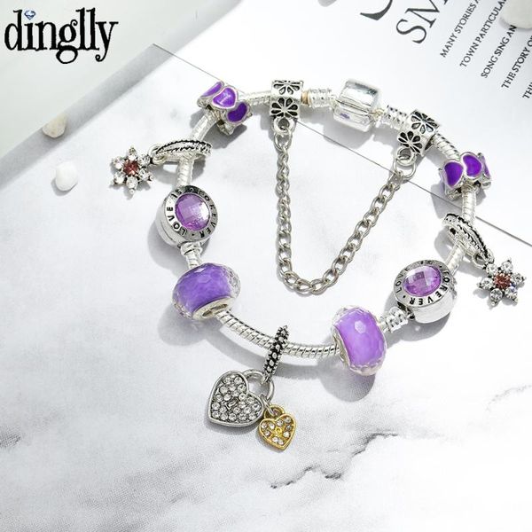 dinglly fashion purple crystal beaded shiny flowers heart charm bracelets for women original diy popular girl holiday jewelry, Golden;silver
dinglly fashion purple crystal beaded shiny flowers heart charm bracelets for women original diy popular girl holiday jewelry, Golden;silver