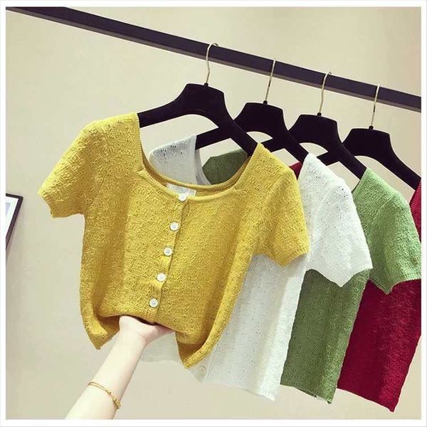 short hollow square collar knitted t- 2020 slim short sleeve t- shirt base shirt ins half sleeve, White
short hollow square collar knitted t- 2020 slim short sleeve t- shirt base shirt ins half sleeve, White