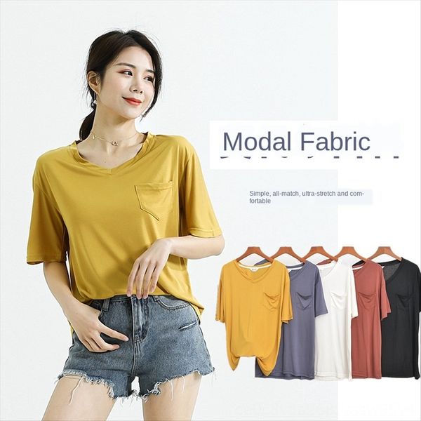 2020 modal solid color t-shirt base base with short sleeve female v-neck with t-shirt top, White
2020 modal solid color t-shirt base base with short sleeve female v-neck with t-shirt top, White
