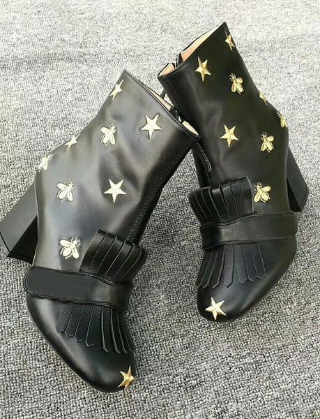 leather platform ankle boot designer marmont boots embroidered bee mid-heel boot women winter shoes solid color fringed shoe big size, Black
leather platform ankle boot designer marmont boots embroidered bee mid-heel boot women winter shoes solid color fringed shoe big size, Black