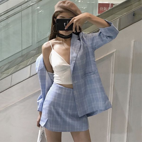 spring new plaid small suit jacket women + high waist was thin plaid shorts fashion women's two-piece suit, White
spring new plaid small suit jacket women + high waist was thin plaid shorts fashion women's two-piece suit, White