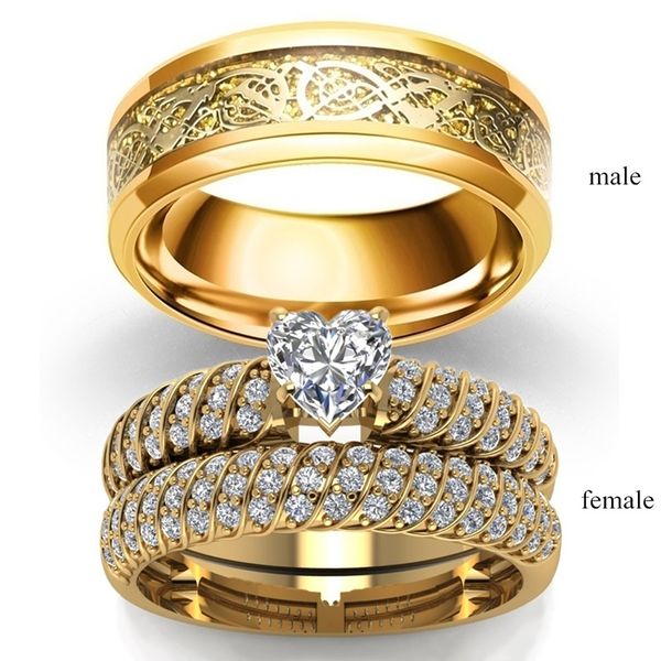 fashion jewelry couple rings vintage dragon stainless steel men ring romantic heart zircon ring set bridal engagement gift, Golden;silver
fashion jewelry couple rings vintage dragon stainless steel men ring romantic heart zircon ring set bridal engagement gift, Golden;silver