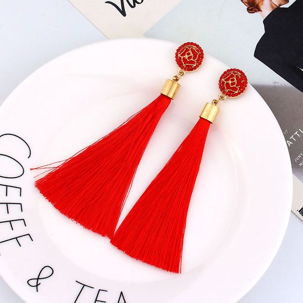 bohemian crystal tassel earrings black white blue red pink silk fabric long drop dangle tassel earrings for women jewelry, Silver
bohemian crystal tassel earrings black white blue red pink silk fabric long drop dangle tassel earrings for women jewelry, Silver