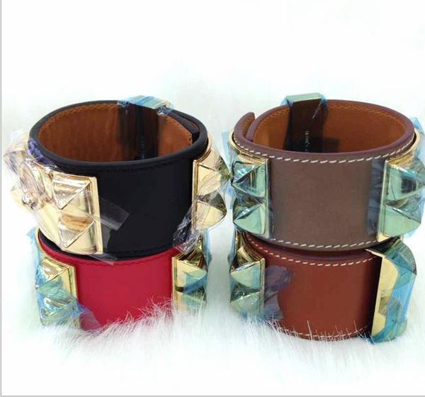 wholesale h plain leather four nail rivet leather bracelet exaggerated punk style wide face bracelet, Golden;silver
wholesale h plain leather four nail rivet leather bracelet exaggerated punk style wide face bracelet, Golden;silver