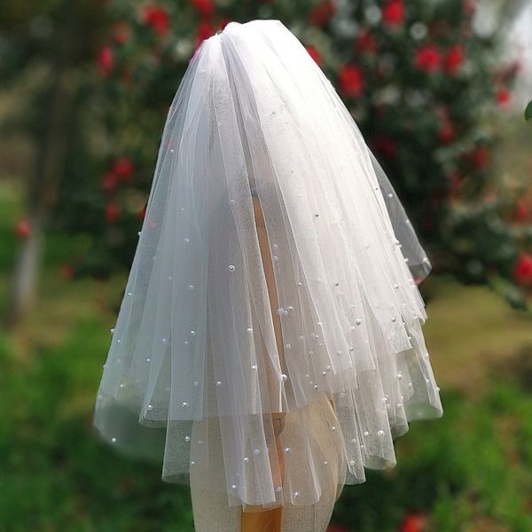new bes two layer cut edge white ivory red champagne wrist length pearls bridal veil alloy comb, Black
new bes two layer cut edge white ivory red champagne wrist length pearls bridal veil alloy comb, Black