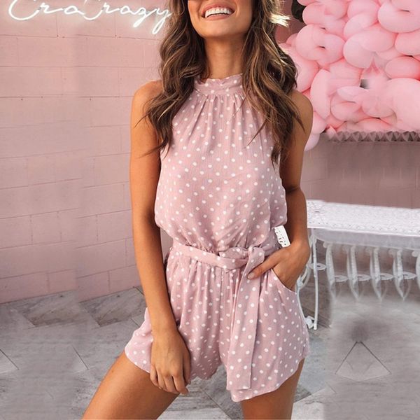 women polka dot belted jumpsuit playsuits elegant halter backless jumpsuit rompers summer sleeveless pocket playsuits, Black;white
women polka dot belted jumpsuit playsuits elegant halter backless jumpsuit rompers summer sleeveless pocket playsuits, Black;white