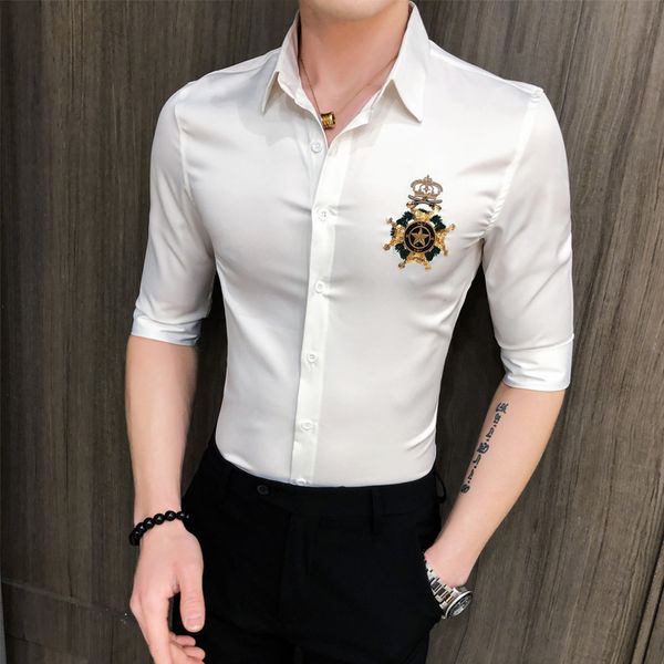 streetwear slim fit embroidery decoration half sleeve shirts casual shirt men blouses korean men clothes 2020 summer shirt, White;black
streetwear slim fit embroidery decoration half sleeve shirts casual shirt men blouses korean men clothes 2020 summer shirt, White;black