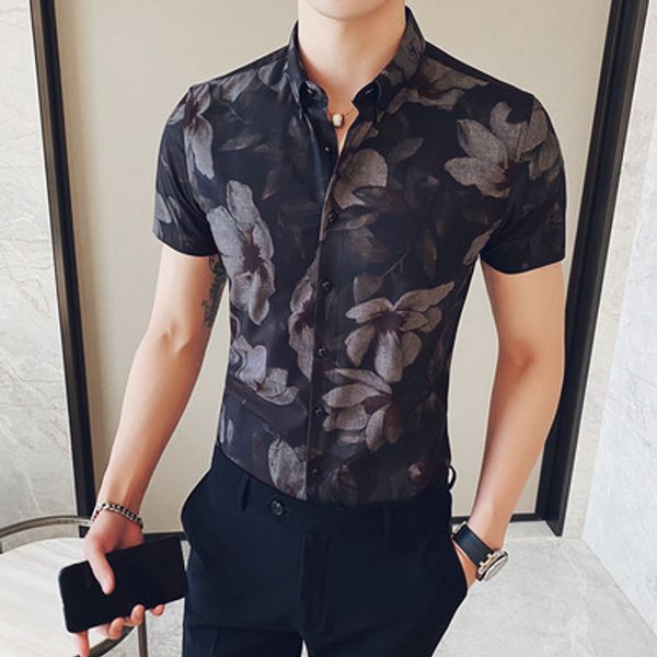 flower shirt men's short sleeve 2020 new korean slim trend young handsome men's casual shirt summer, White;black
flower shirt men's short sleeve 2020 new korean slim trend young handsome men's casual shirt summer, White;black