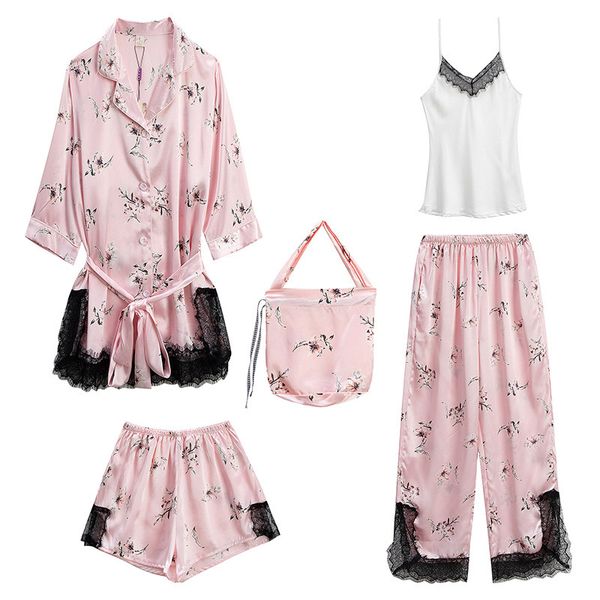 pajamas sets ice satin silk 5 pieces women pajamas floral print home service ladies robe long pants autumn sleepwear, Black;red
pajamas sets ice satin silk 5 pieces women pajamas floral print home service ladies robe long pants autumn sleepwear, Black;red