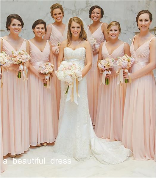 new v-neck blush pink long bridesmaid dresses floor length wedding party gown ruched a-line chiffon bridesmaids dresse, White;pink
new v-neck blush pink long bridesmaid dresses floor length wedding party gown ruched a-line chiffon bridesmaids dresse, White;pink