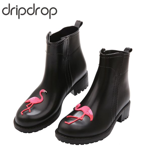 dripdrop flamingo rubber rain boots for women waterproof high heel fashion girls shoes ladies cute short ankle pvc rainboots y200114, Black
dripdrop flamingo rubber rain boots for women waterproof high heel fashion girls shoes ladies cute short ankle pvc rainboots y200114, Black