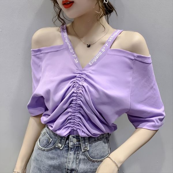 design sense shoulder drawstring short-sleeved t-shirt female 2020 letter printing v-neck loose all-match slim female, White
design sense shoulder drawstring short-sleeved t-shirt female 2020 letter printing v-neck loose all-match slim female, White