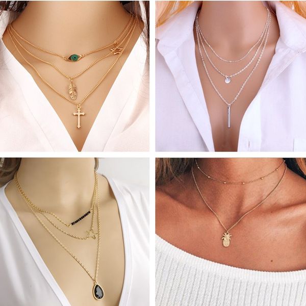 selling multi layer pineapple elephant evil eyes cross rose hamsa hand chain pendants necklaces for women jewelry, Golden;silver 
selling multi layer pineapple elephant evil eyes cross rose hamsa hand chain pendants necklaces for women jewelry, Golden;silver