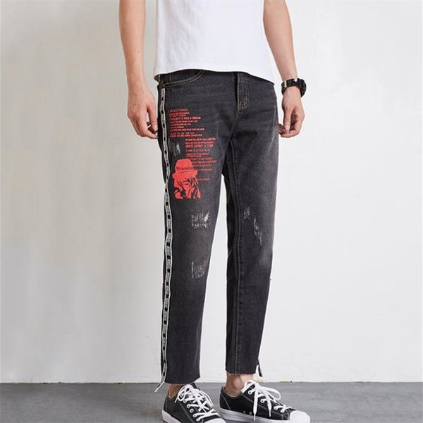 men's trousers front and rear printed car feet feet straight pants slim casual cropped pants jeans men, Blue
men's trousers front and rear printed car feet feet straight pants slim casual cropped pants jeans men, Blue
