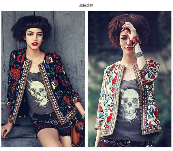 women coats and jackets spring and autumn new seven-minute sleeve print ethnic style short jacket women thin jacket, Black;brown
women coats and jackets spring and autumn new seven-minute sleeve print ethnic style short jacket women thin jacket, Black;brown