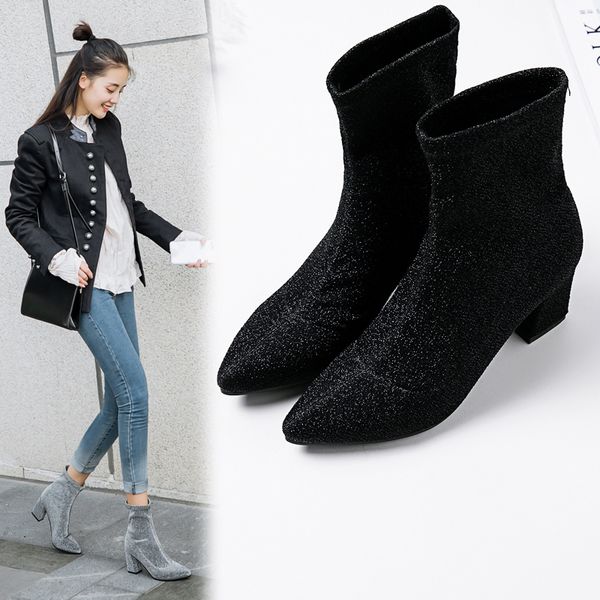 women sock boots high heel shoes thin heels booties woman fashion 2019 autumn winter ankle sequin boots socks 35-43, Black
women sock boots high heel shoes thin heels booties woman fashion 2019 autumn winter ankle sequin boots socks 35-43, Black