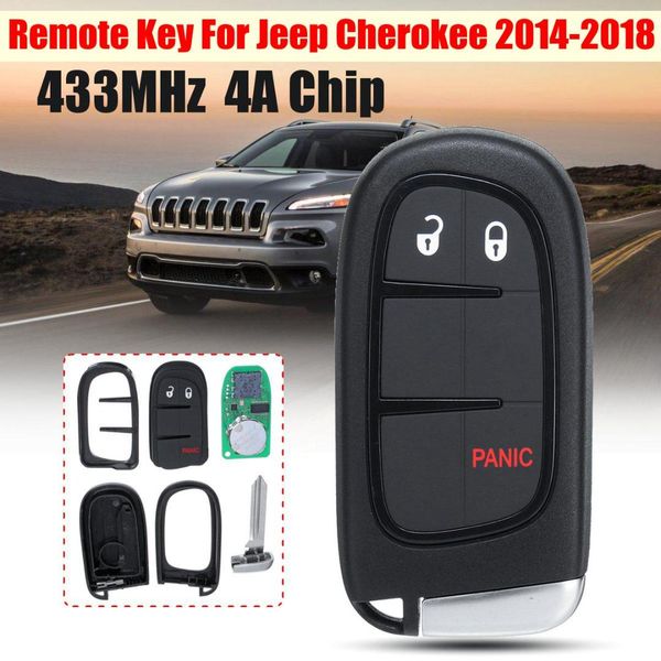 

433mhz car remote key fob with battery 4a chip fcc id:gq4-54t 3/4 buttons for cherokee 2014-2018
