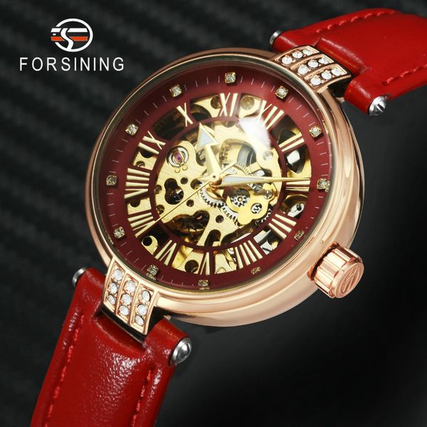 forsining fashion casual auto mechanical women watch red leather strap crystal skeleton elegant classic ladies wrist watches, Slivery;brown 
forsining fashion casual auto mechanical women watch red leather strap crystal skeleton elegant classic ladies wrist watches, Slivery;brown