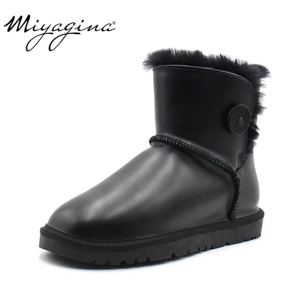 

miyagina classic men ankle genuine leather snow boots shearling wool fur lined winter boots keep warm shoes waterproof black