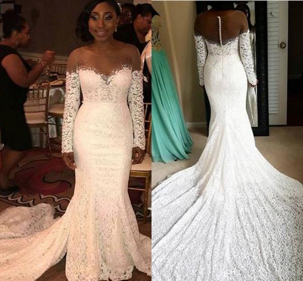 2019 new elegant wedding dresses sheer neck long sleeves lace chapel train mermaid bridal gowns jewel neck wedding party dresses, White
2019 new elegant wedding dresses sheer neck long sleeves lace chapel train mermaid bridal gowns jewel neck wedding party dresses, White