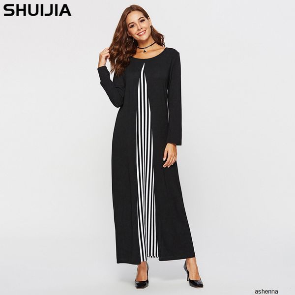 womens designer striped stitching dress autumnj4bp jm9l, Black;gray