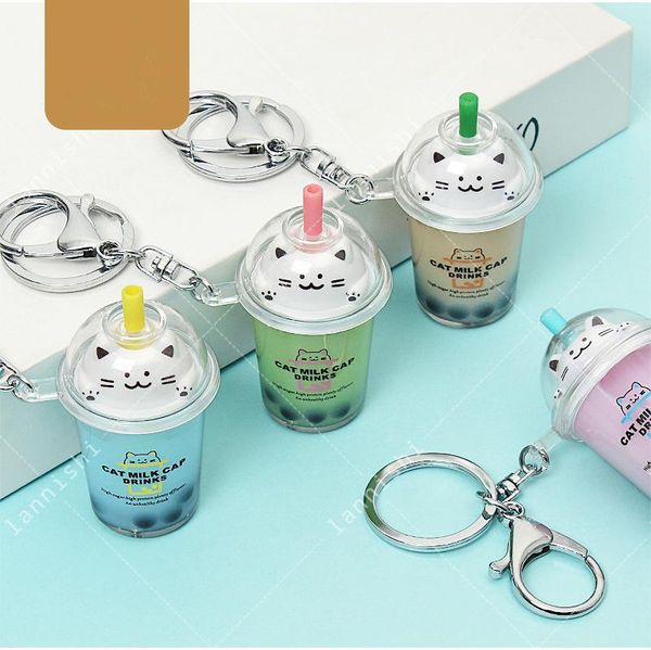 cat milk keychain pearl cat milk cover car keychain, Silver